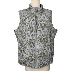 Moka Sport Jacket Vest Gray Damask Pattern Zip Up Sleeveless Women Size XL